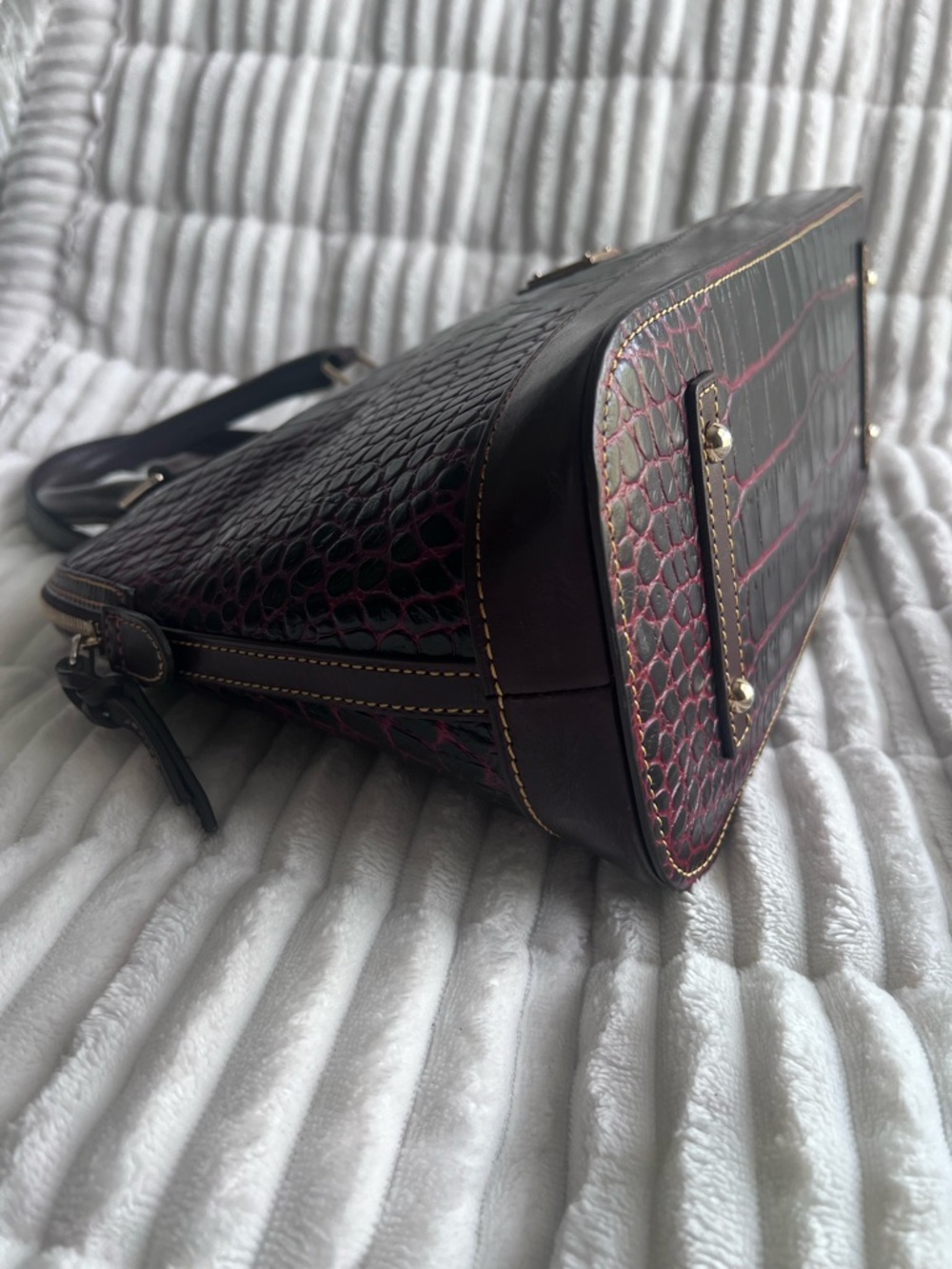 Dooney & Bourke Croc-Embossed Satchel with Gold Accents - Picture 4 of 16